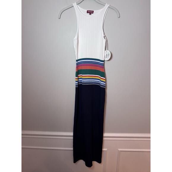 STAUD Womens Hibiscus Navy Colorblock Maxi Dress Size XS NWT $325 - Picture 3 of 14